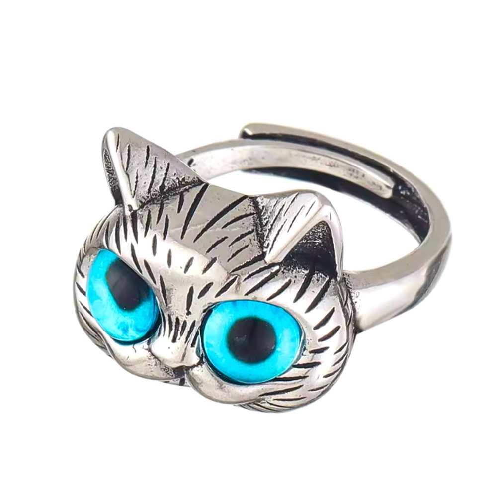 Silver Cubic Fat Cat Unisex Blue Eyes Cute Fashion Ring Alloy Free Size New